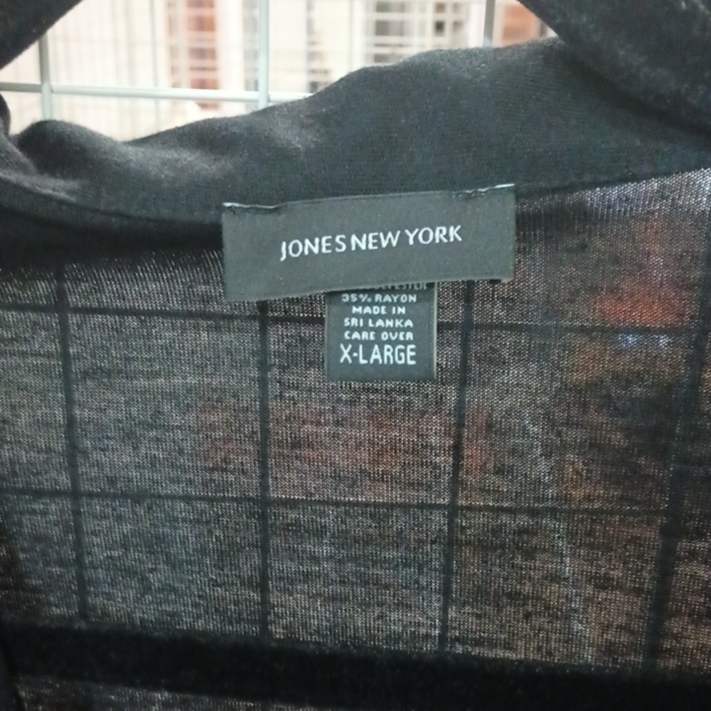 Jones New York Black Sheer Grid Blouse